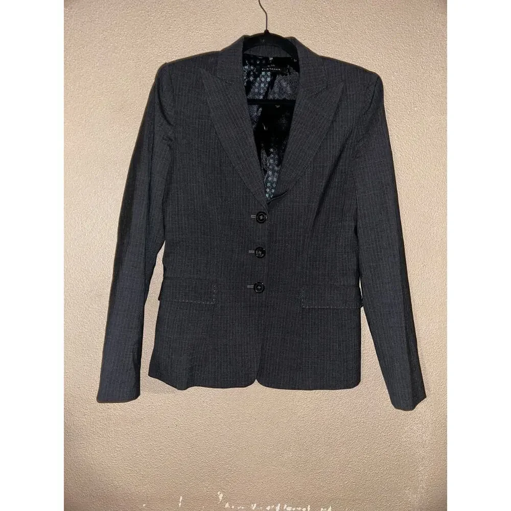Elie Tahari Pinstripe Wool Blazer Gray Lined Career Jacket Sz 6 NWOT Office Wear